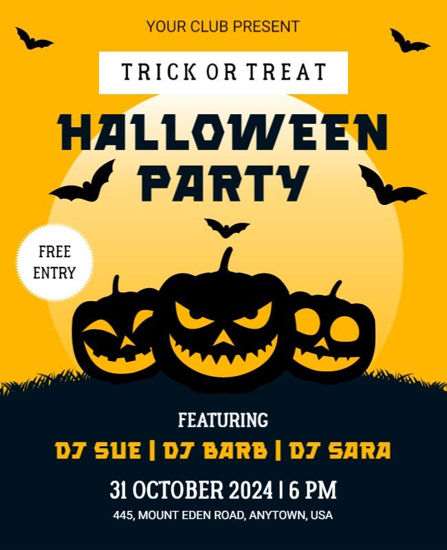 Spooky Yellow Halloween Trunk or Treat Party Flyer Template