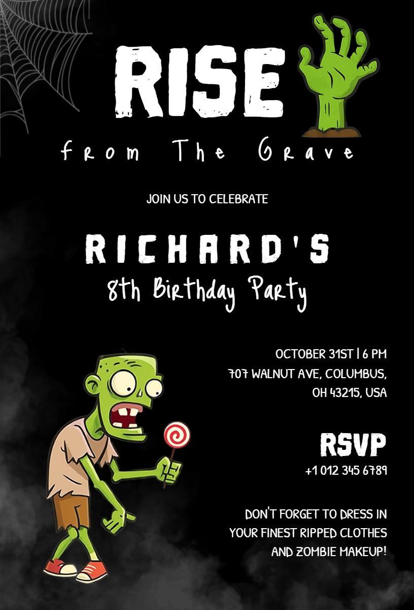 Spooky Zombie Rise Halloween Birthday Celebration Invitation Template