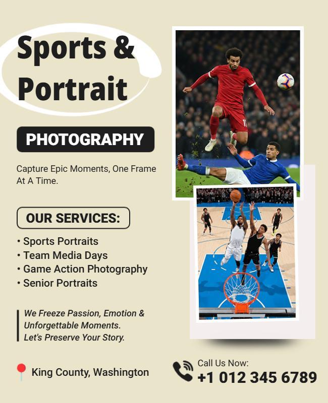 Sports and Portrait Photography Service Flyer Template