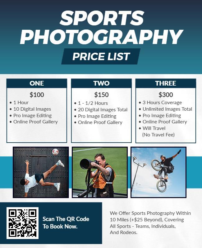 Sports Photography Price List Flyer Template