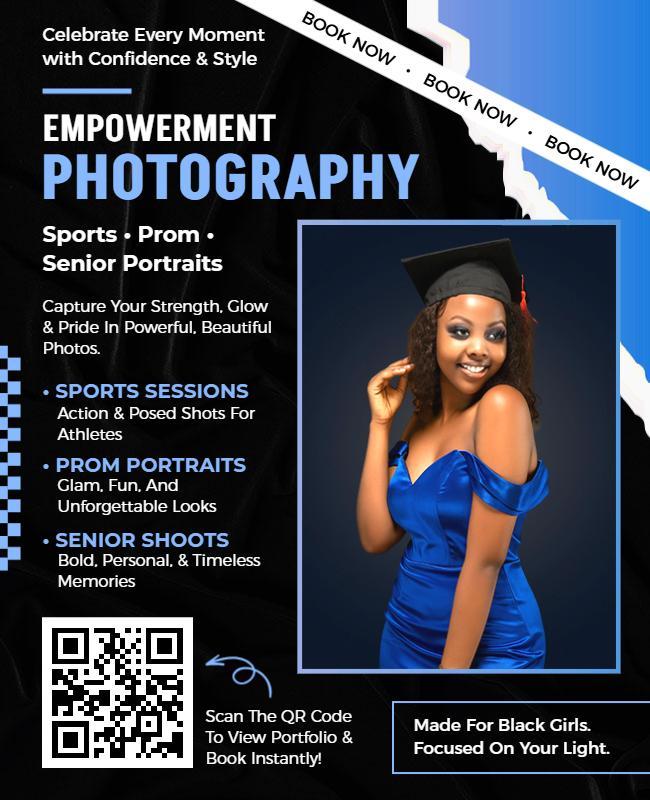 Sports Prom and Senior Portrait Black Girls Photography Flyer Template