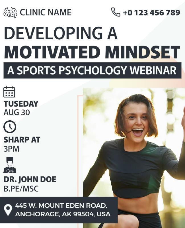 Sports Psychology Motivated Mindset Webinar Flyer Template