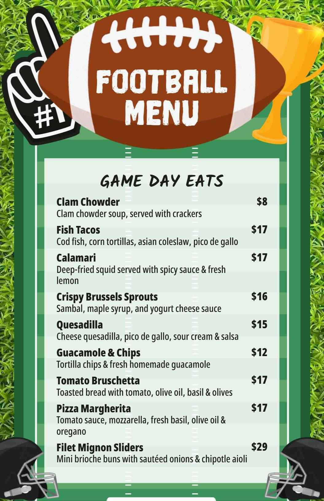 Sports-Themed Cheerful Green Football Menu Template