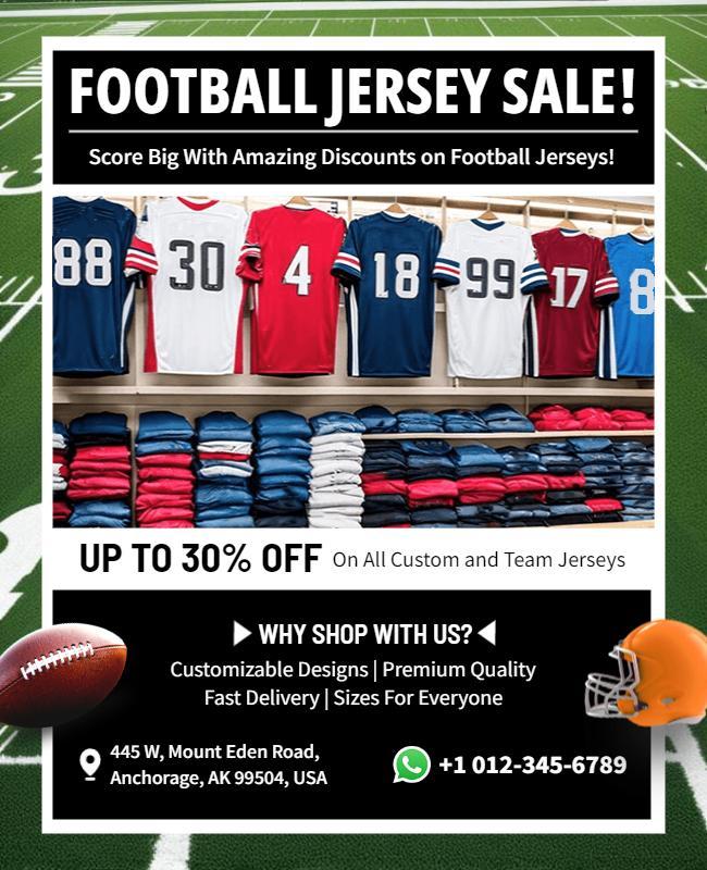 Sports Themed Football Jersey Sale Discount Poster Template