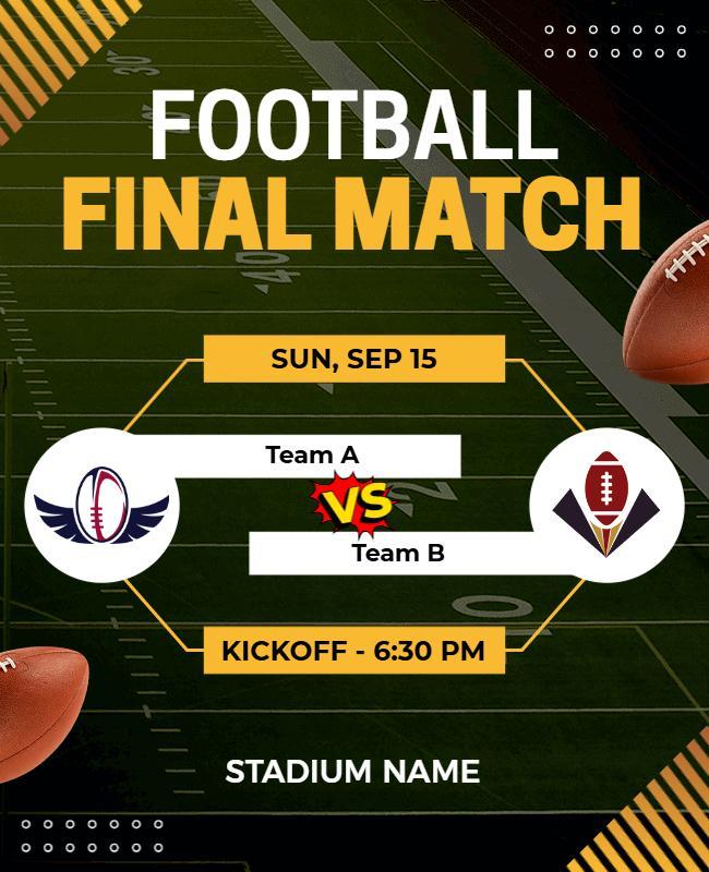Sporty Black Football Final Match Announcement Flyer Template