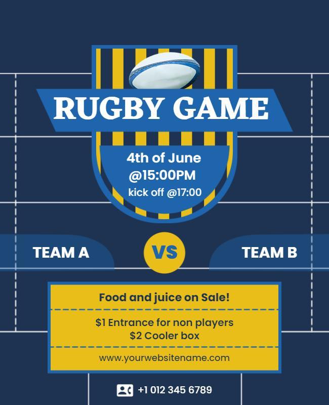 Sporty Blue Rugby Game Match Invitation Poster Template