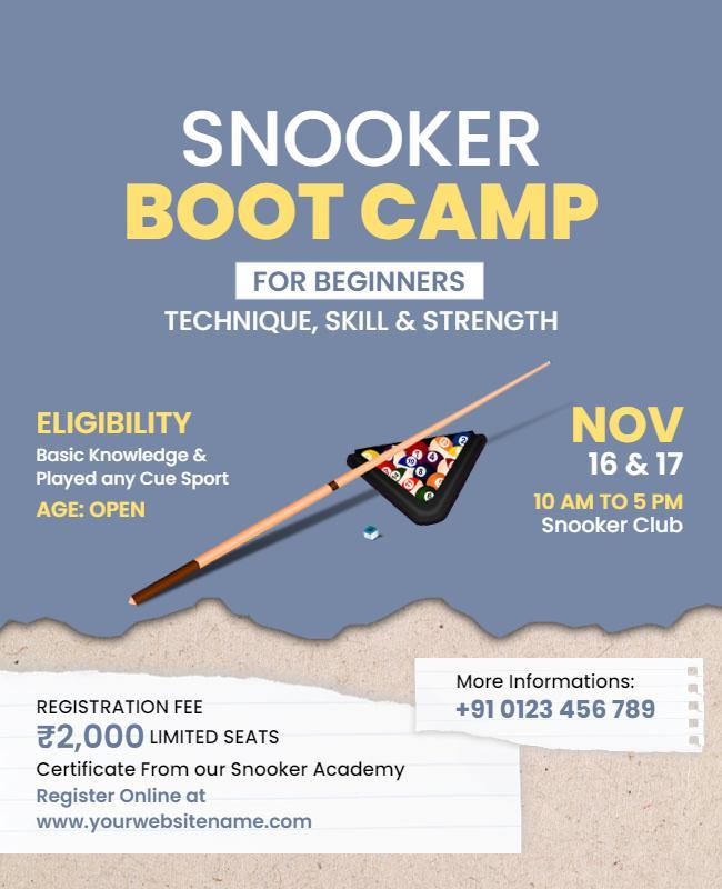 Sporty Blue Snooker Boot Camp for Beginners Poster Template