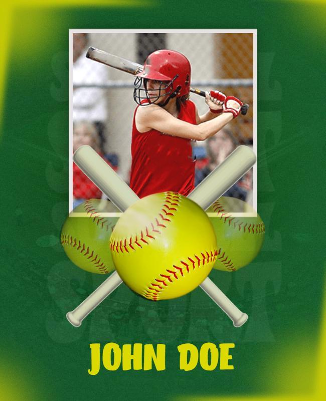 Sporty Green Softball Player Action Photo Poster Template