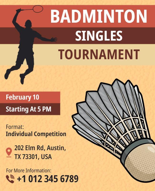 Sporty Orange Badminton Singles Competition Flyer Template