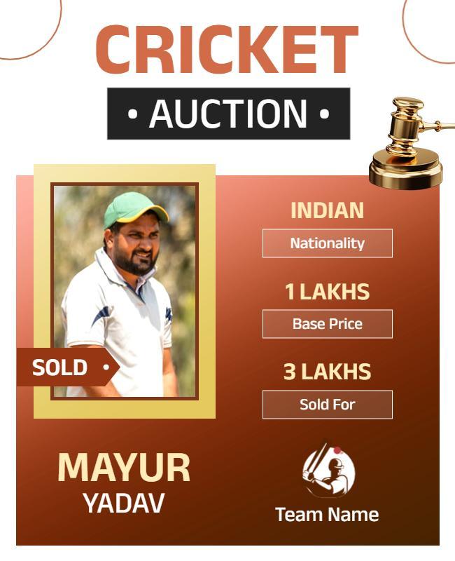 Sporty Orange Cricket Auction Player Card Poster Template