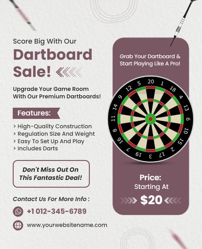 Sporty Purple Dartboard Sale Promotion Poster Template