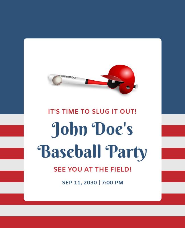 Sporty Red and Blue Baseball Party Celebration Poster Template