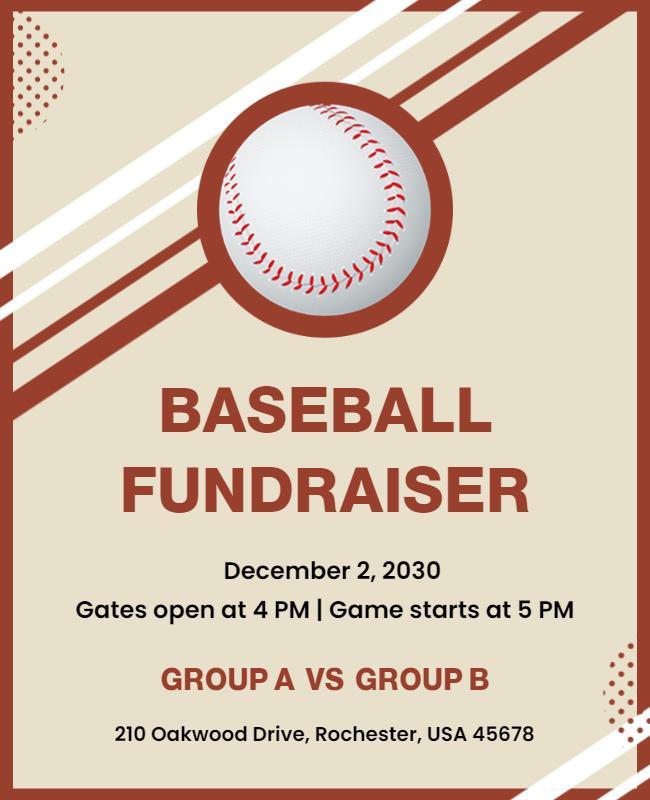 Sporty Red and Brown Baseball Fundraiser Event Poster Template
