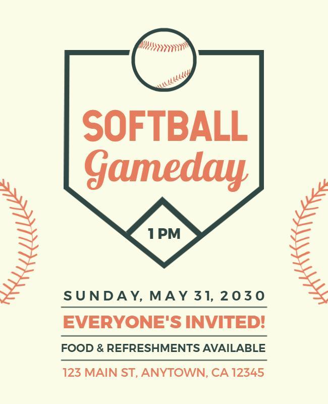 Sporty Softball Gametime Invitation Poster Template