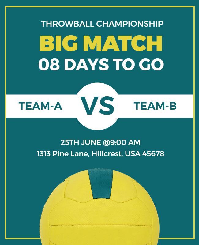 Sporty Throwball Championship Exciting Match Countdown Poster Template