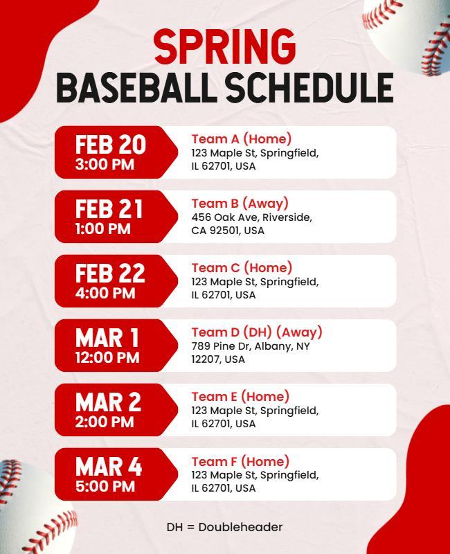 Spring Baseball Schedule Flyer Template