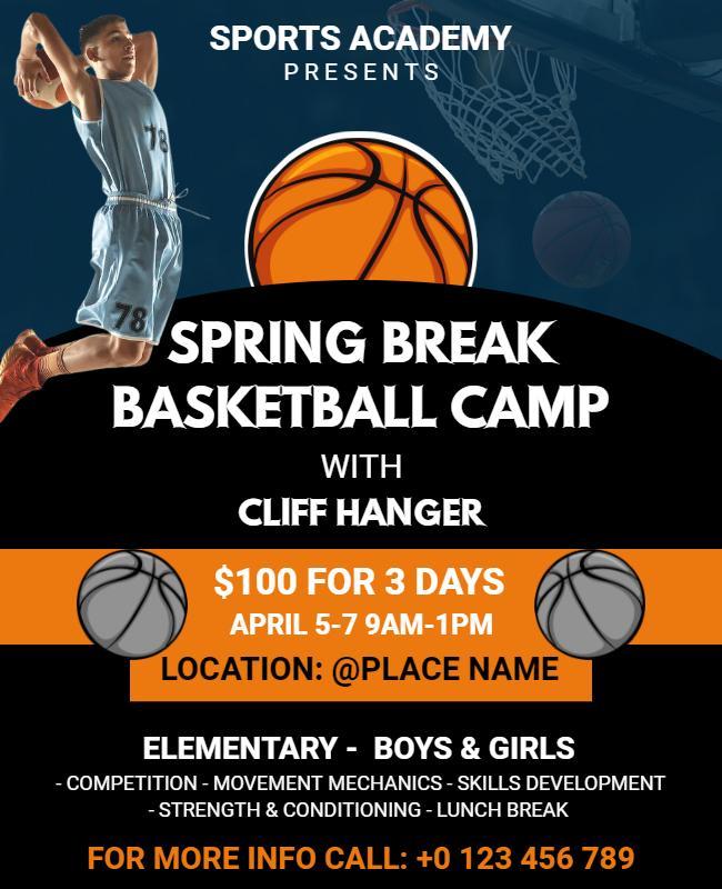 Dynamic Basketball Camp Spring Break Event Flyer Template