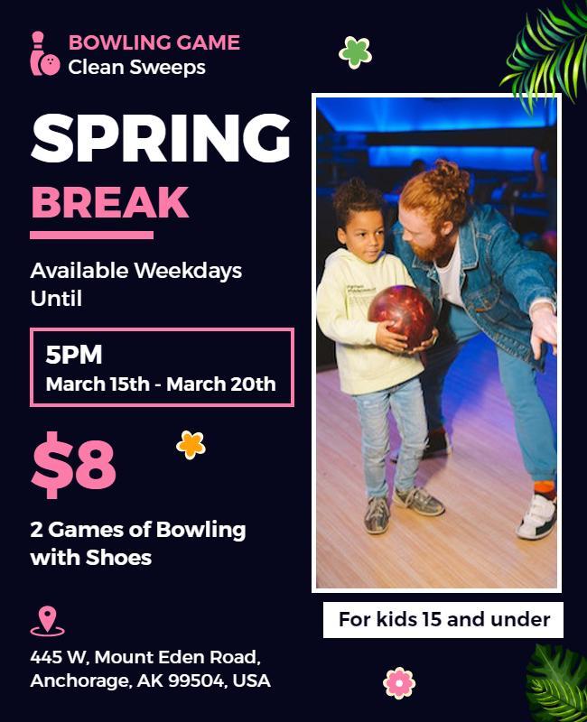 Spring Break Bowling Event Flyer Template