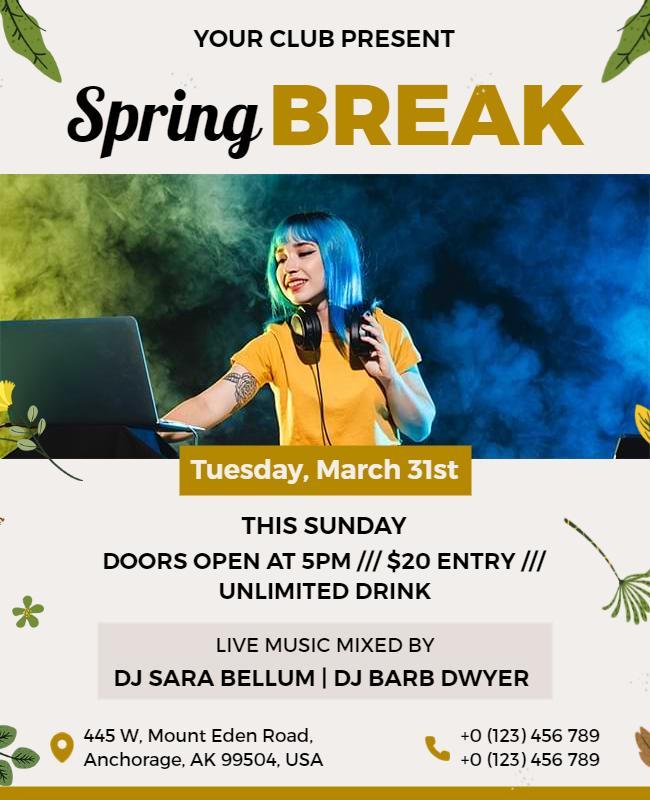 Spring Break Dj Music Event Flyer Template