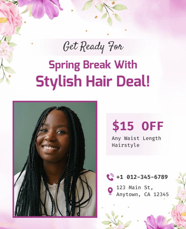 Spring Break Hairstyle Discount Flyer Template