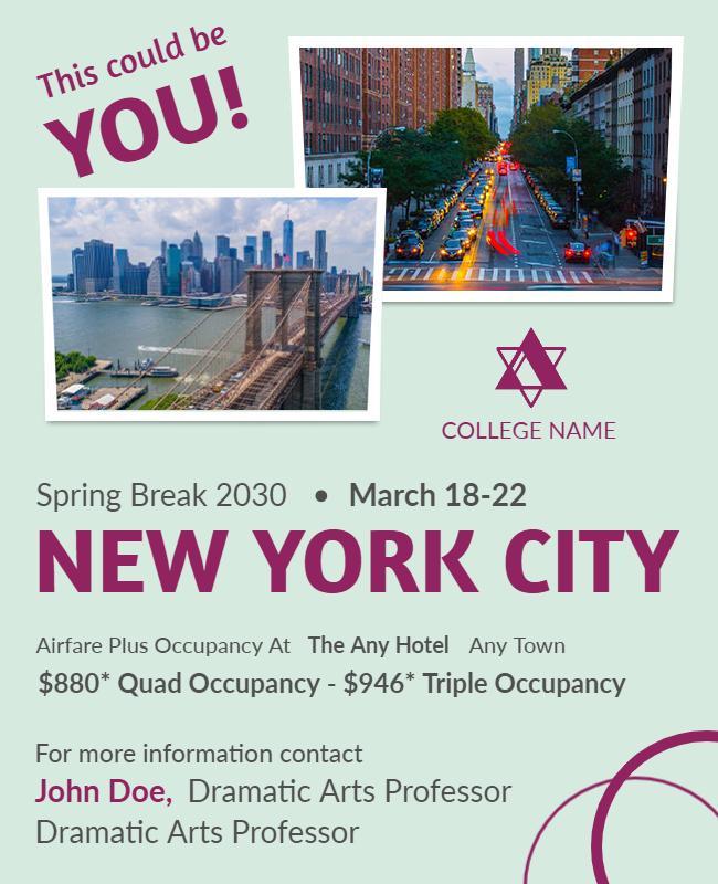 Spring Break New York City Trip Flyer Template