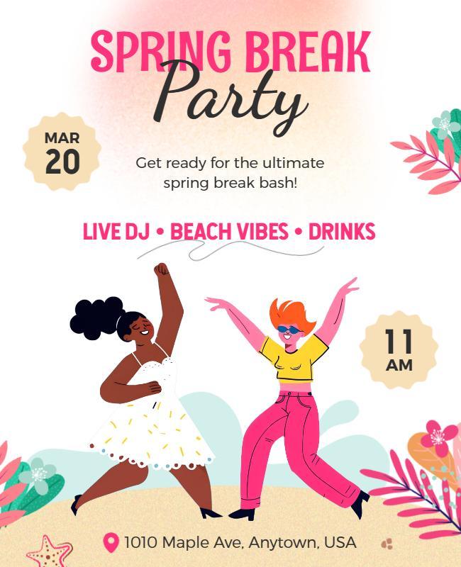 Spring Break Party Celebration Flyer Template