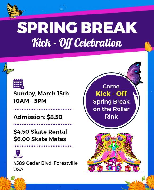 Spring Break Roller Rink Celebration Flyer Template