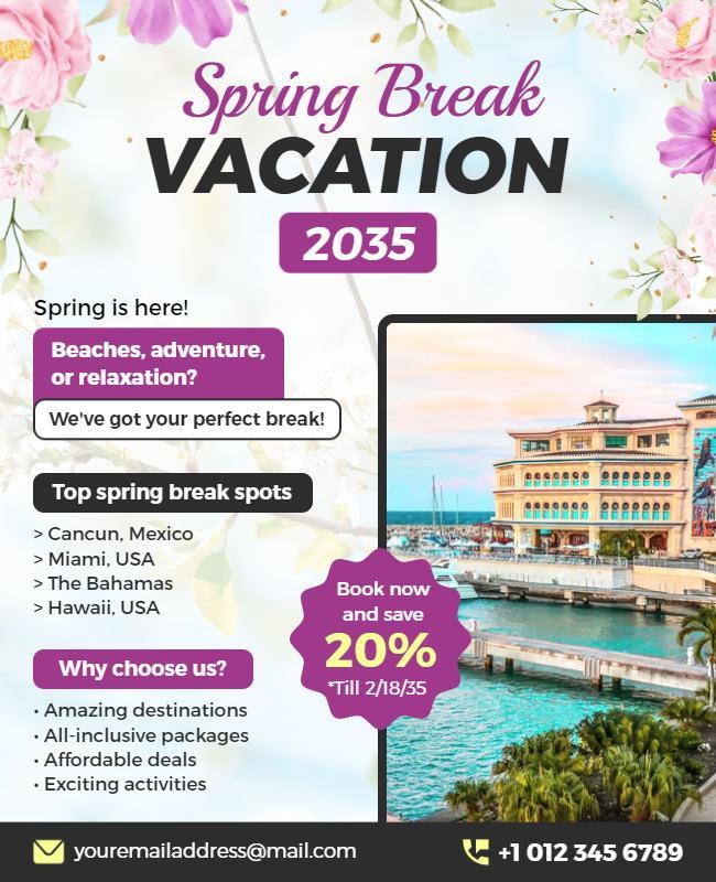 Spring Break Vacation Travel Promotion Flyer Template