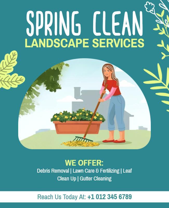 Spring Clean Landscaping Services Promotional Flyer Template