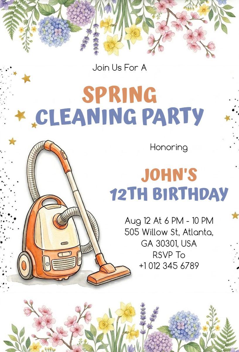 Spring Cleaning Party Celebrating John's 12th Birthday Invitation Template