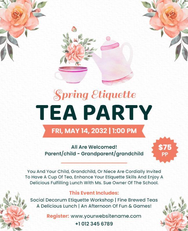 Spring Etiquette Tea Party Event Flyer Template