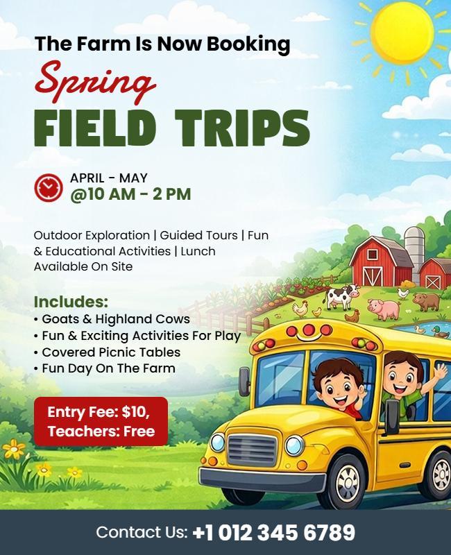Spring Farm Field Trips Booking Flyer Template