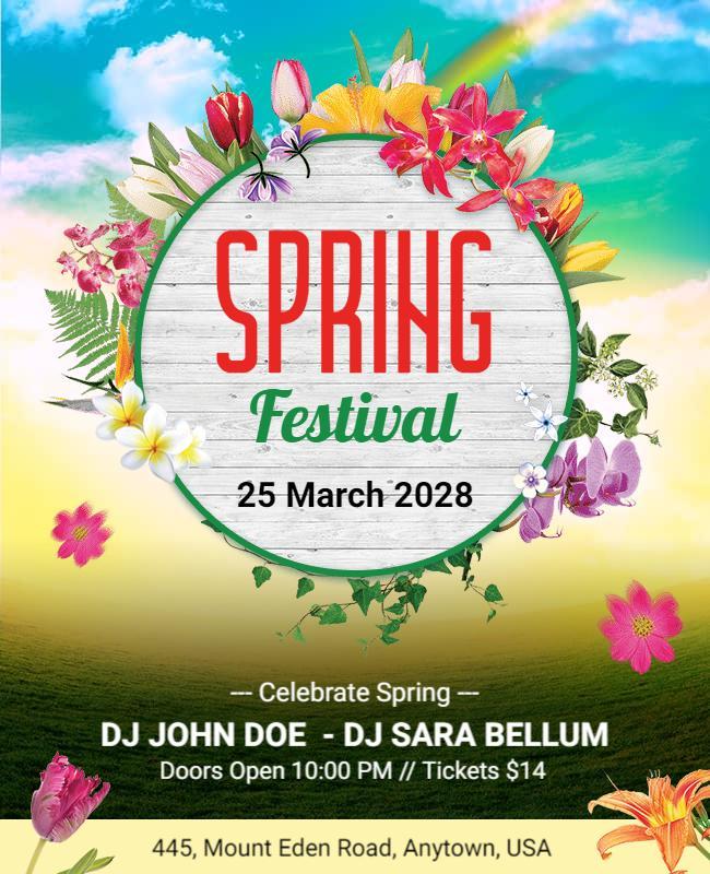 Floral Colorful Spring Festival Celebration Flyer Template