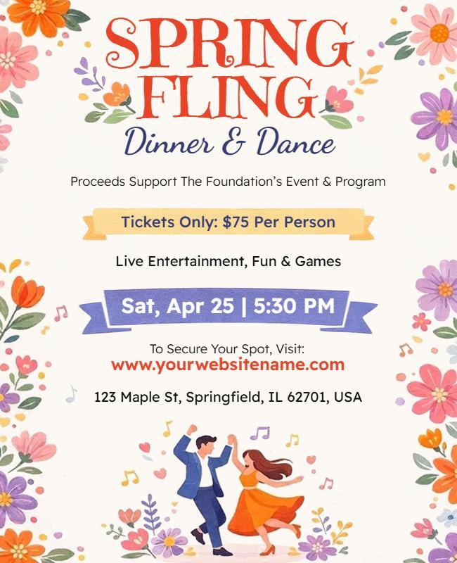 Spring Fling Dance and Dinner Flyer Template