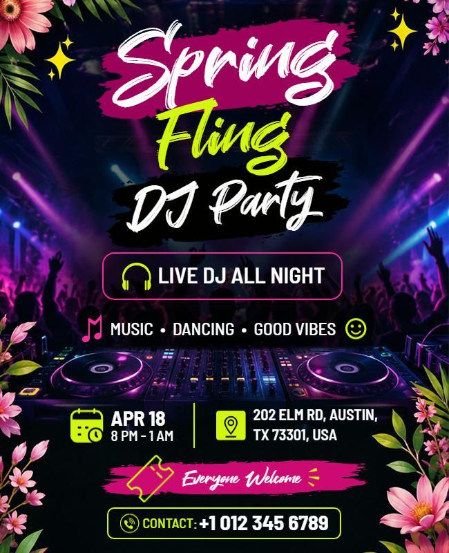 Spring Fling DJ Party Flyer Template