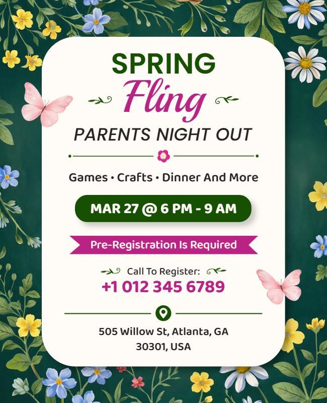 Spring Fling Parents Night Out Flyer Template
