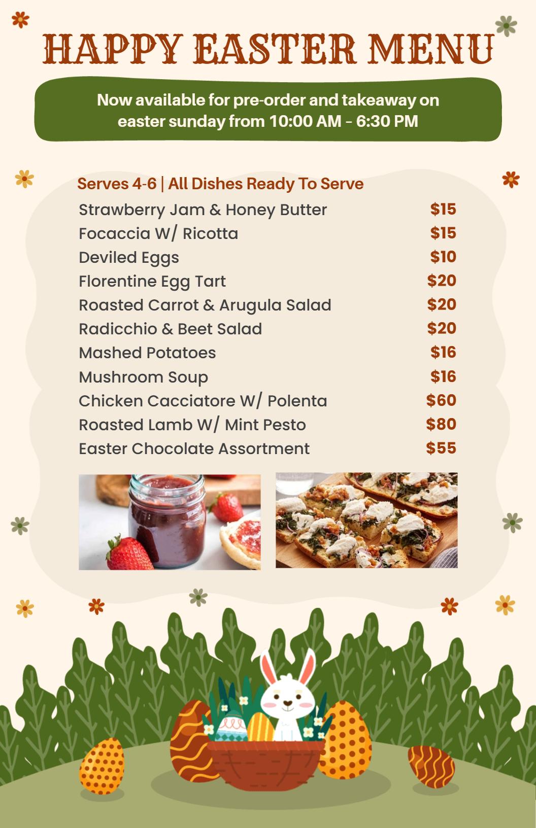 Spring Floral and Festive Easter Sunday Menu Template