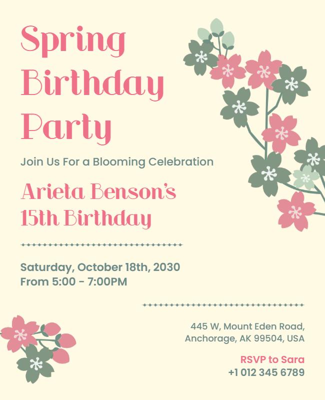 Spring Floral Birthday Celebration Flyer Template