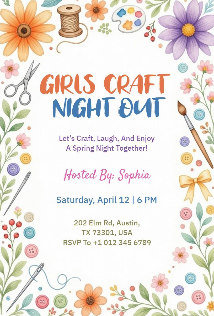 Spring Floral Craft Ladies Night Out Invitation Template