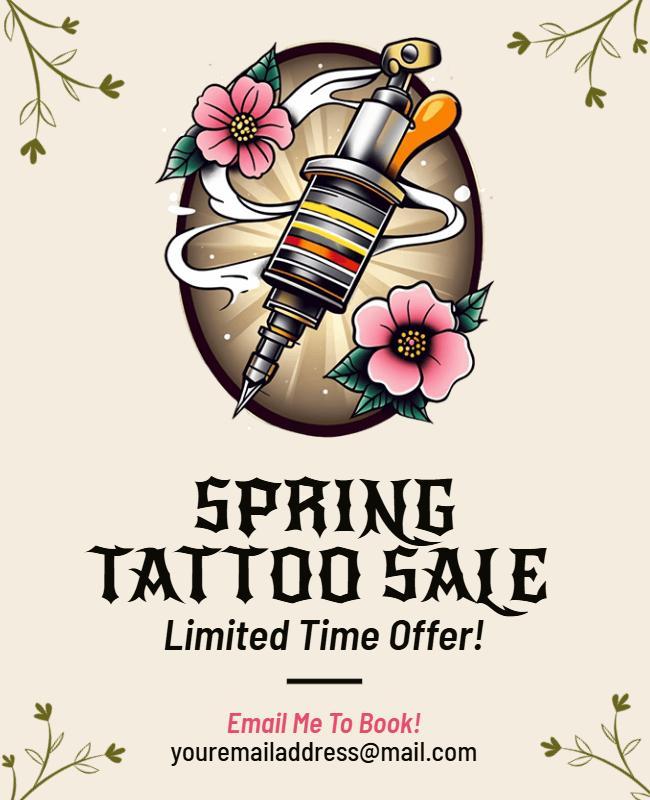 Spring Floral Themed Tattoo Sale Promotional Poster Template