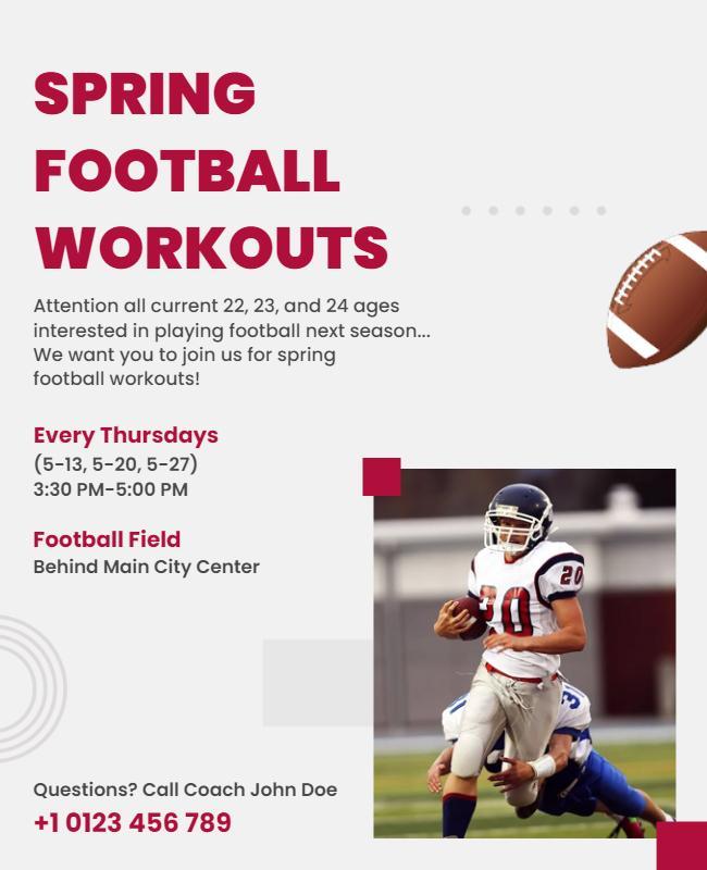 Spring Football Workouts Promotional Flyer Template