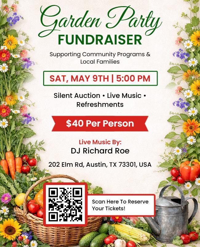 Spring Garden Party Fundraiser Celebration Poster Template