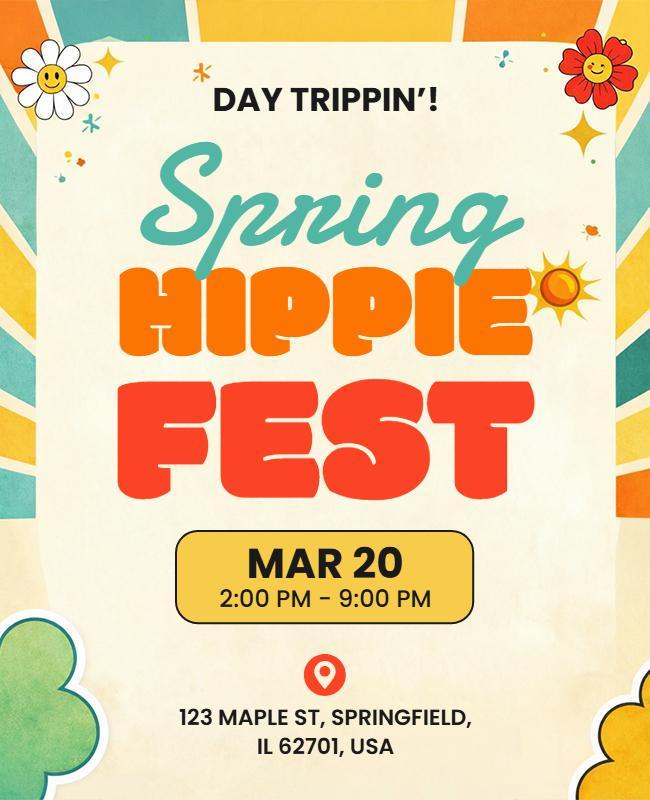 Spring Hippie Fest Celebration Flyer Template