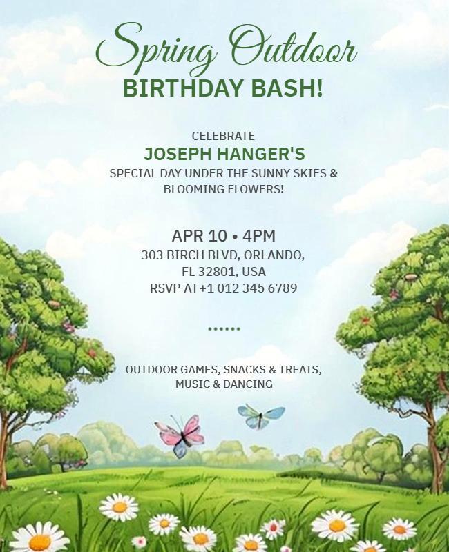 Spring Outdoor Birthday Celebration Flyer Template
