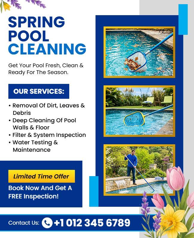 Spring Pool Cleaning Service Promotion Flyer Template