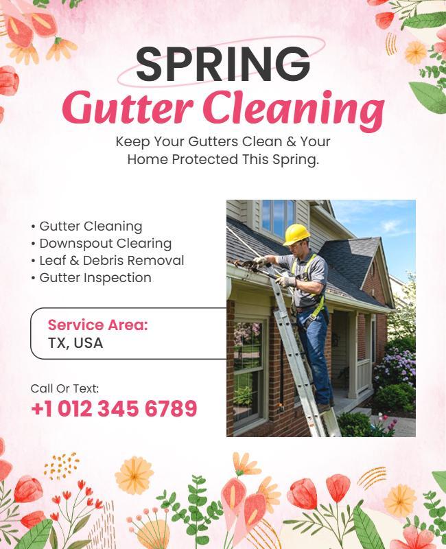 Spring Residential Gutter Cleaning Service Flyer Template