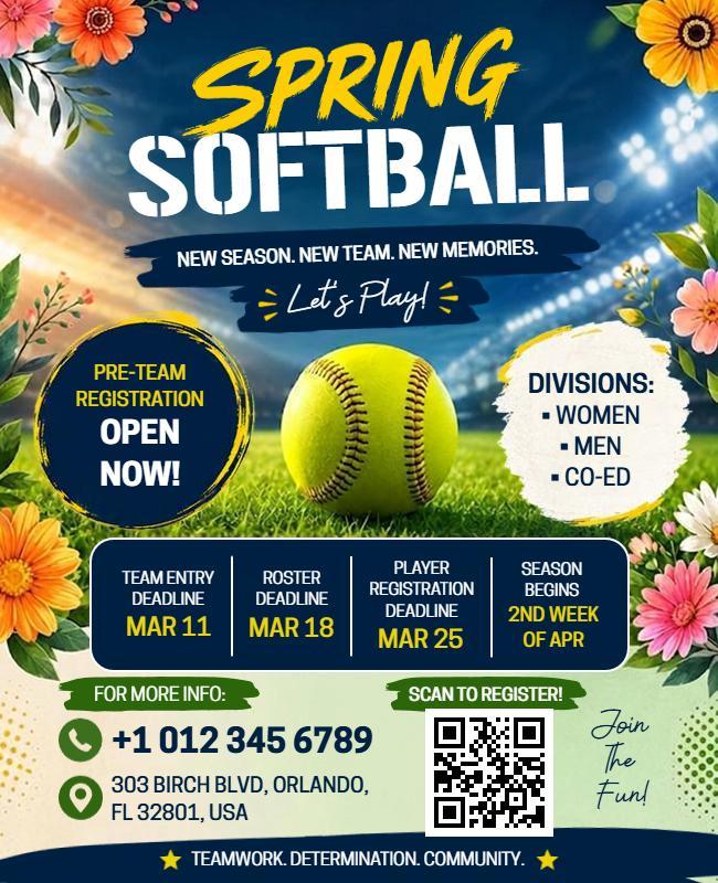 Spring Softball Season Poster Template