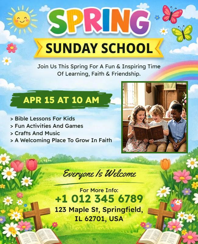 Spring Sunday School Activities Flyer Template