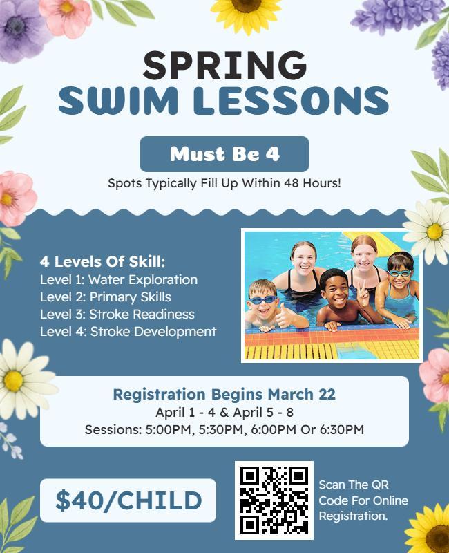 Spring Swim Lessons Registration Flyer Template
