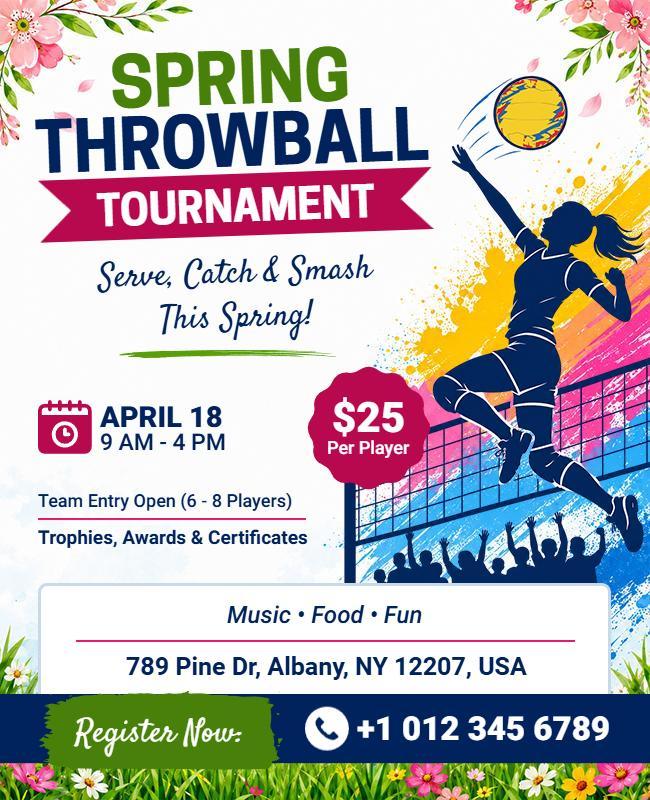 Spring Throwball Tournament Flyer Template